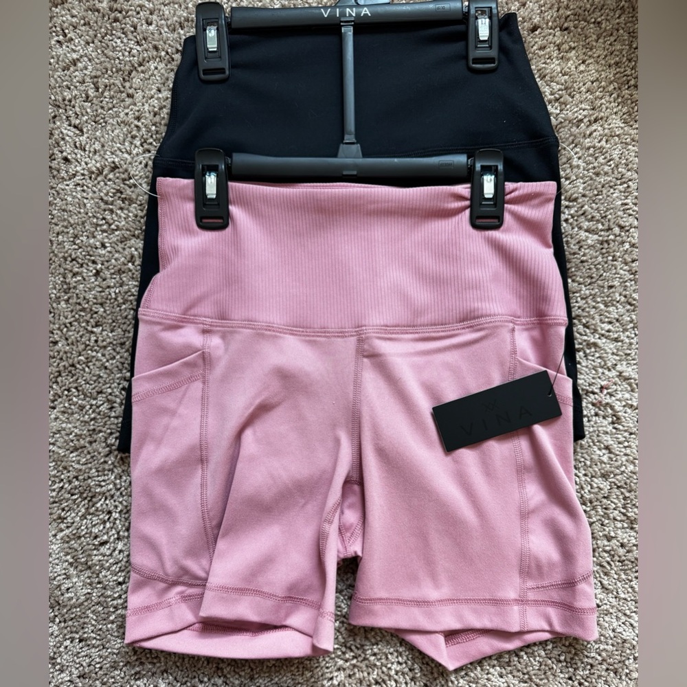 Vina Pink and Black Bike Shorts High-Waisted Performance